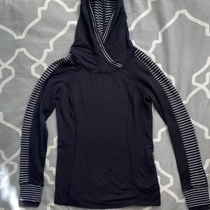 Lululemon Black Hooded Top with Striped Sleeves